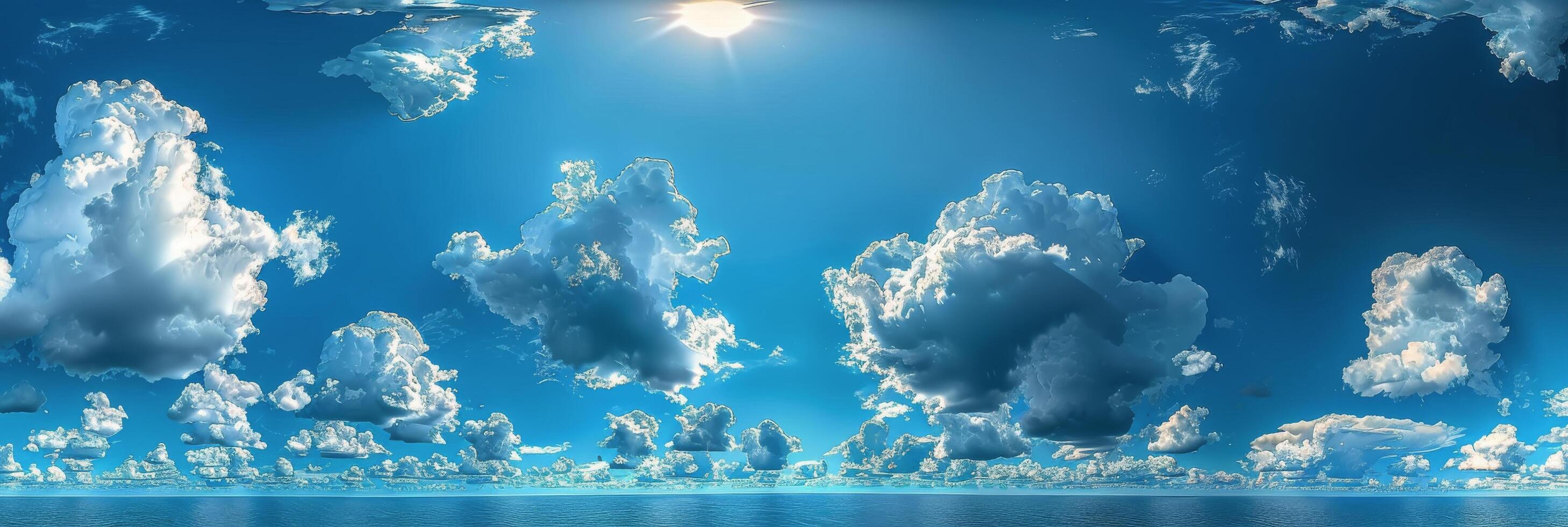 Sunny Day With Fluffy Clouds Over The Ocean photo