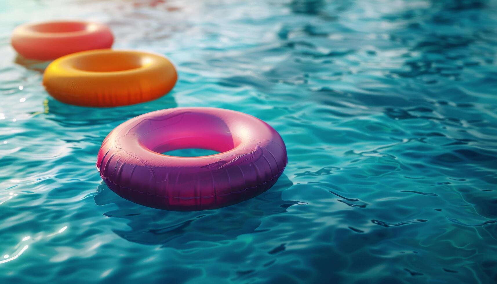 Colorful Inflatable Rings Floating in Pool Water on Sunny Day photo