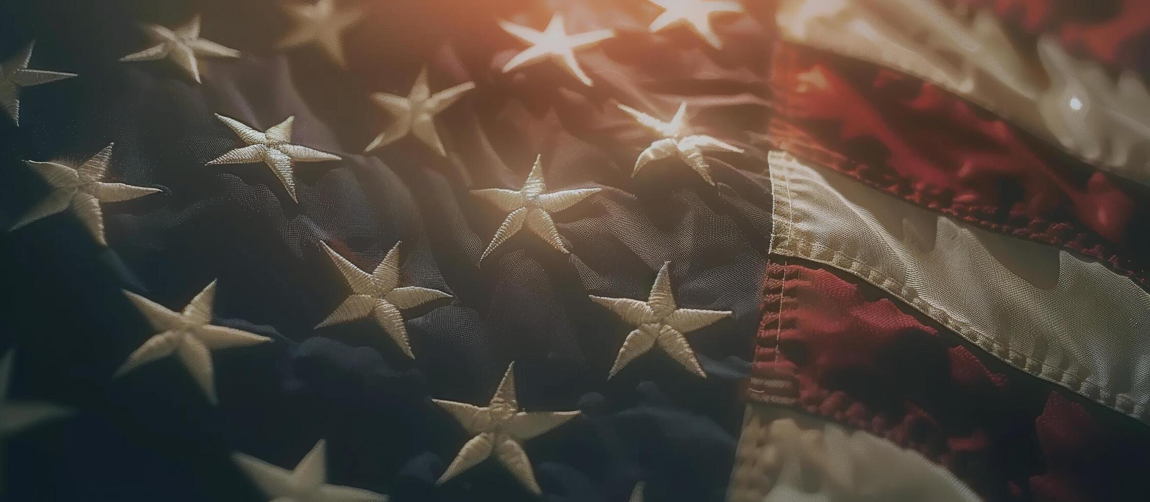 Worn American Flag With Sun Flare photo