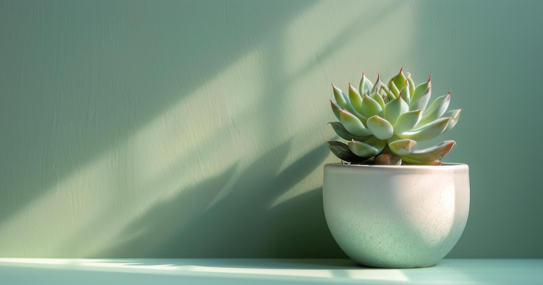 Close-Up of a Green Succulent Plant in a Pot on a Green Background photo