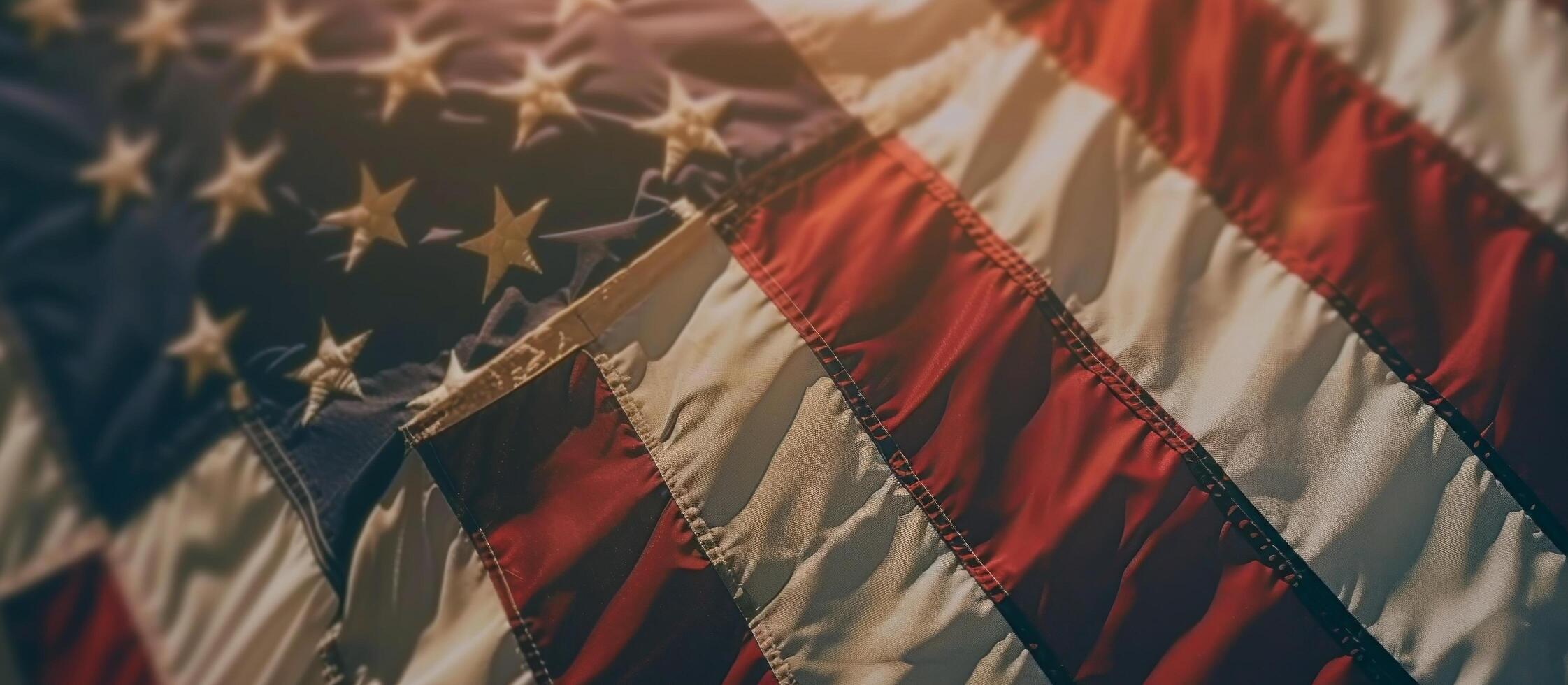 Close Up of Worn American Flag With Stars and Stripes photo