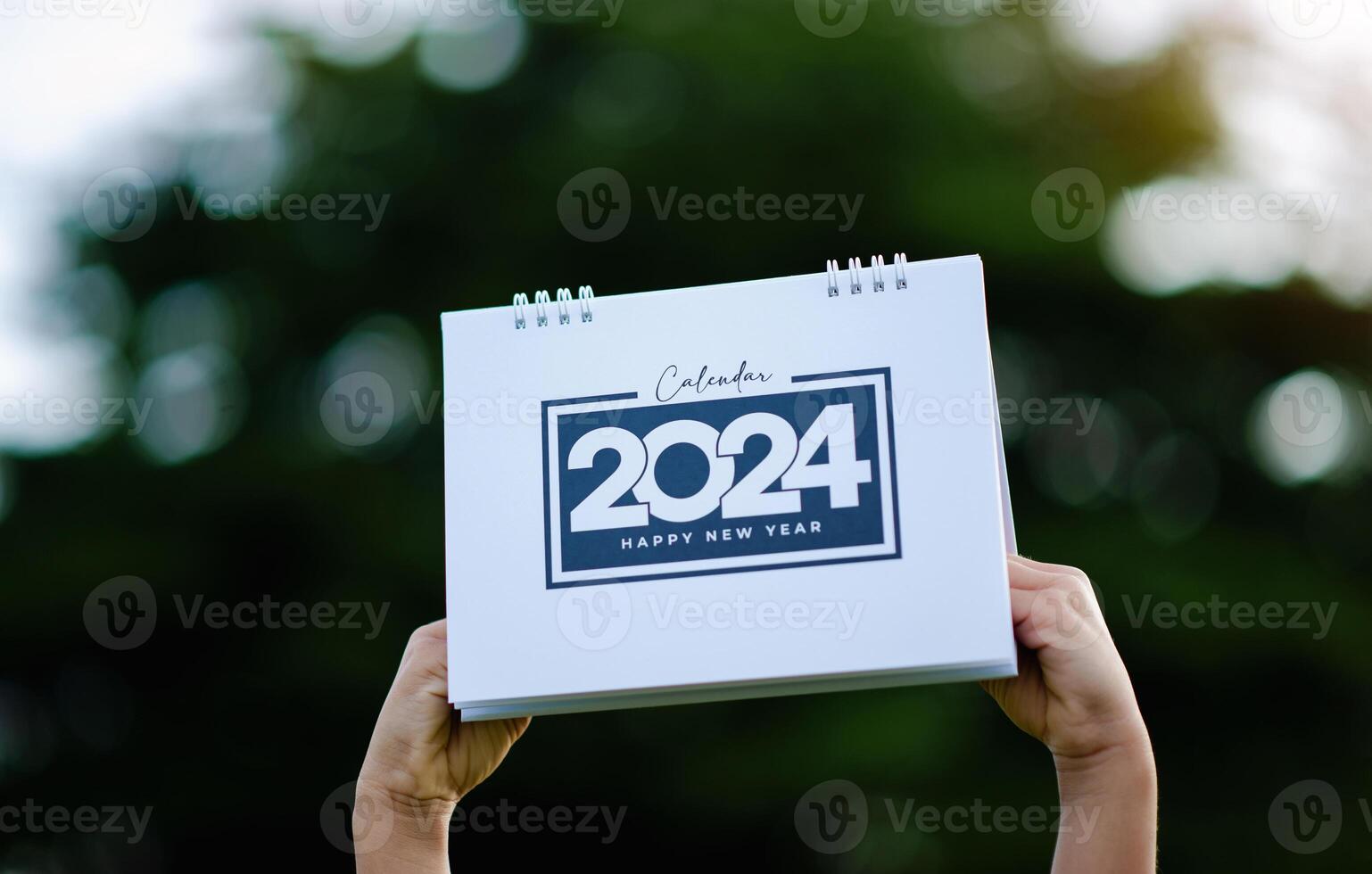 Table calendar showing the dates in 2024. Photos of the dates and times of work and life.