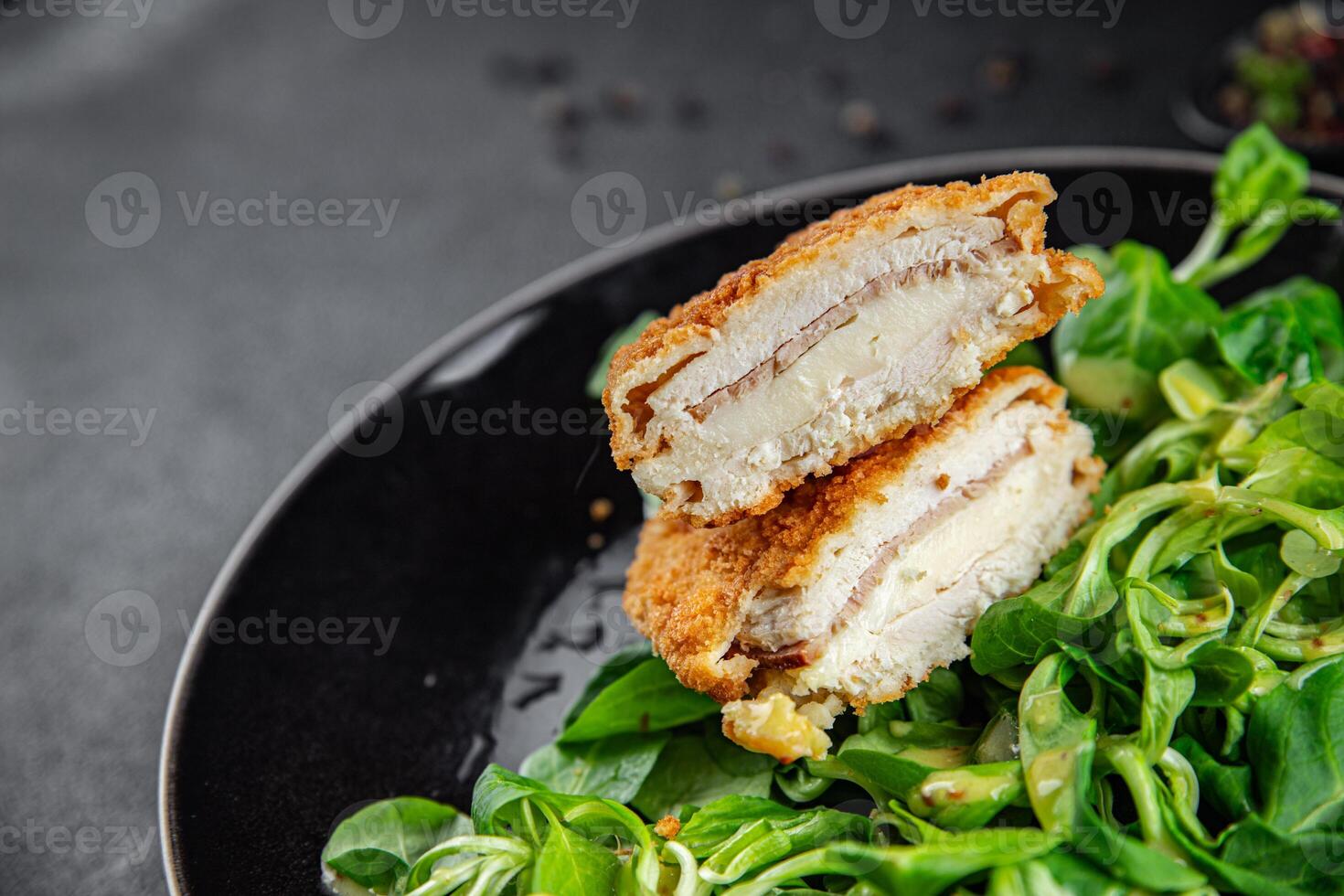 chicken meat cutlet cordon bleu snack ham, cheese fresh meal food on the table copy space food photo