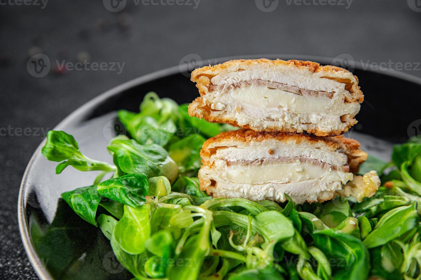 chicken meat cutlet cordon bleu snack ham, cheese fresh meal food on the table copy space food photo