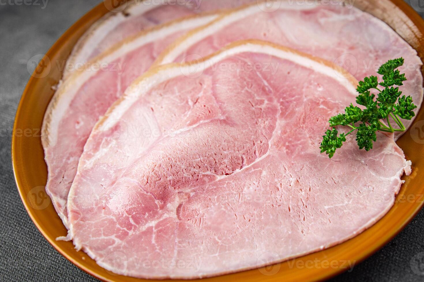 ham slice pork meat natural food fresh appetizer meal food snack on the table copy space food background rustic top view photo