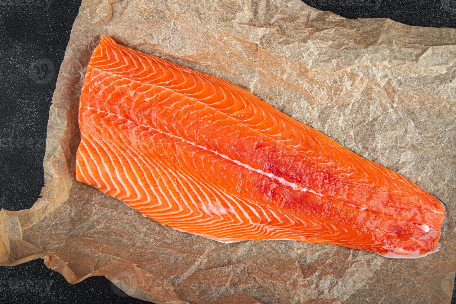raw salmon fillet red fish seafood meal on the table copy space food background top view photo