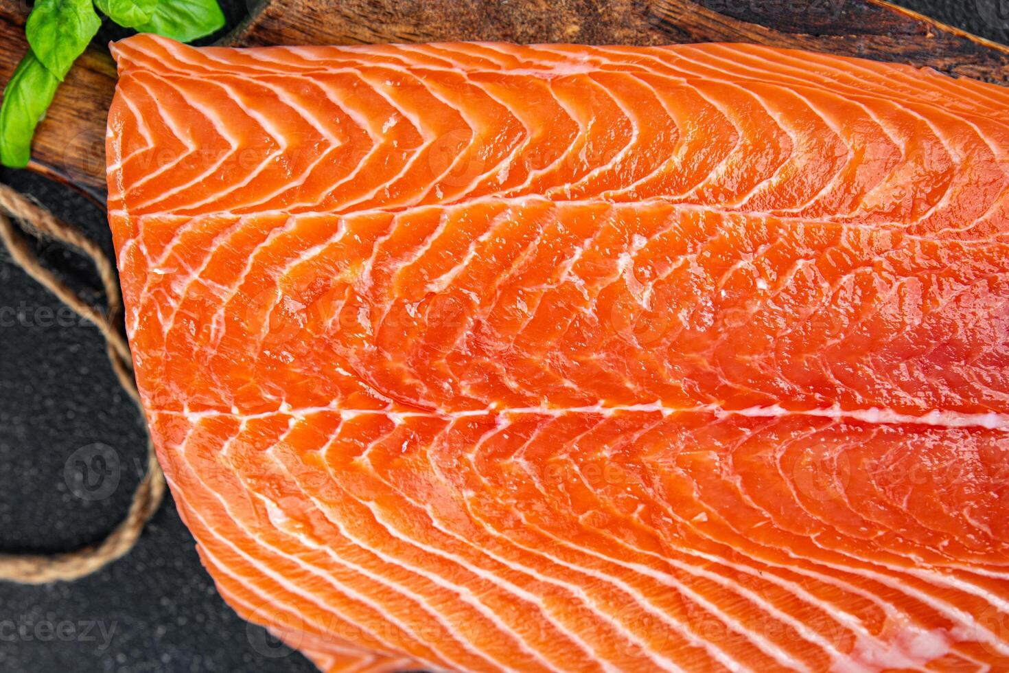 raw salmon fillet red fish seafood meal on the table copy space food background top view photo