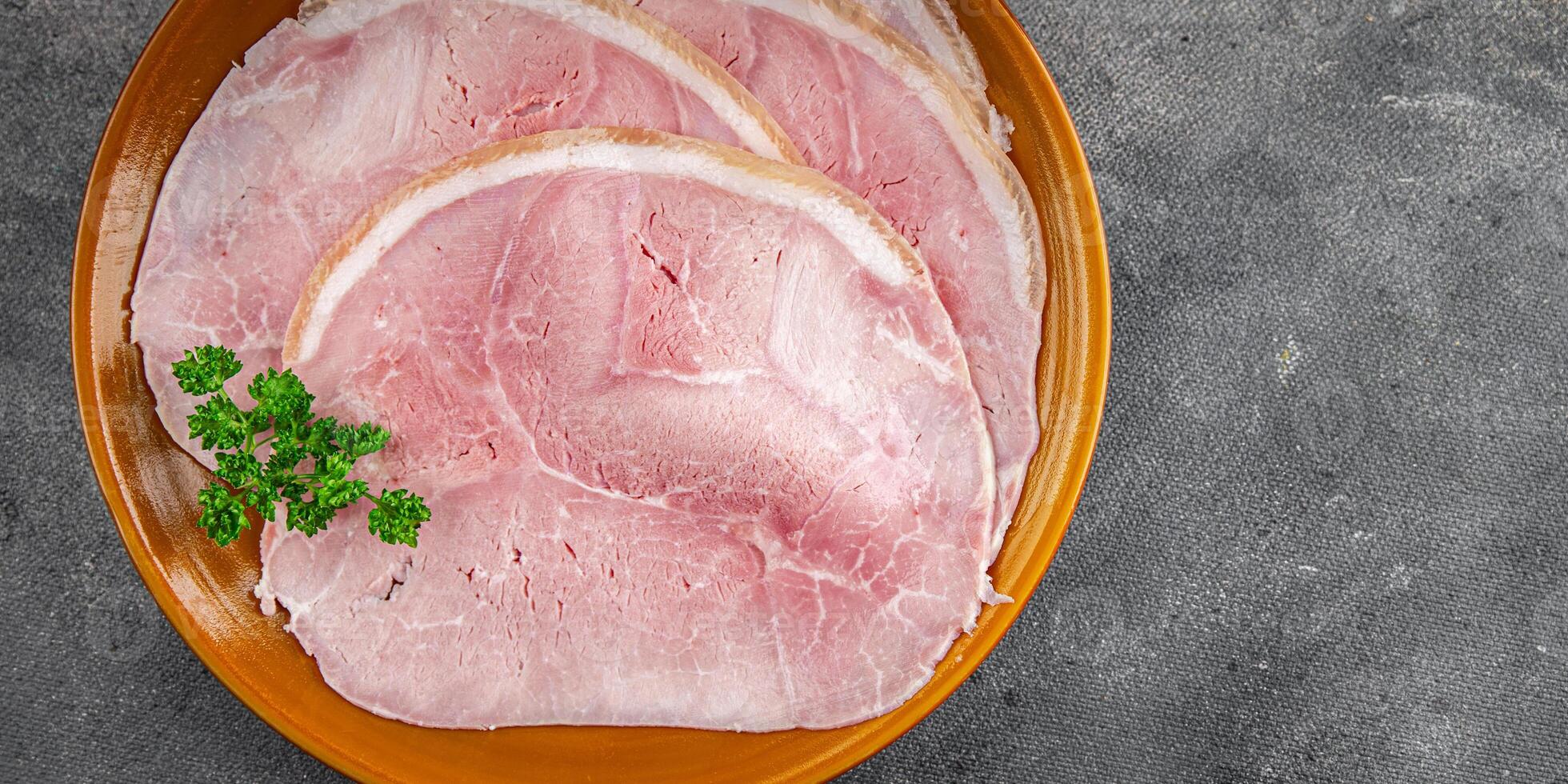 ham pork slice meat food fresh meal food snack on the table copy space food background rustic top photo