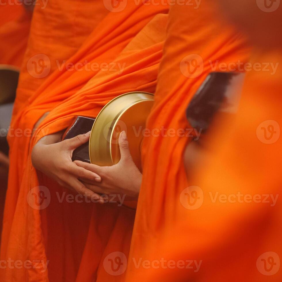 Thai buddhist monk alms bowl photo