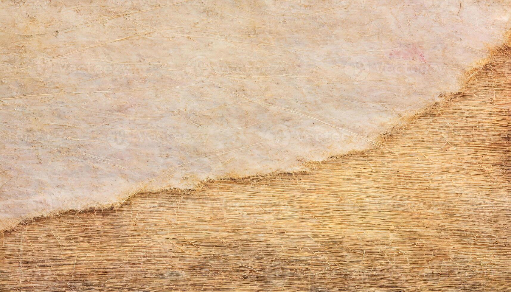 Close-up of a textured papyrus sheet with intricate woven fibers texture, perfect for a vintage or historical aesthetic. photo