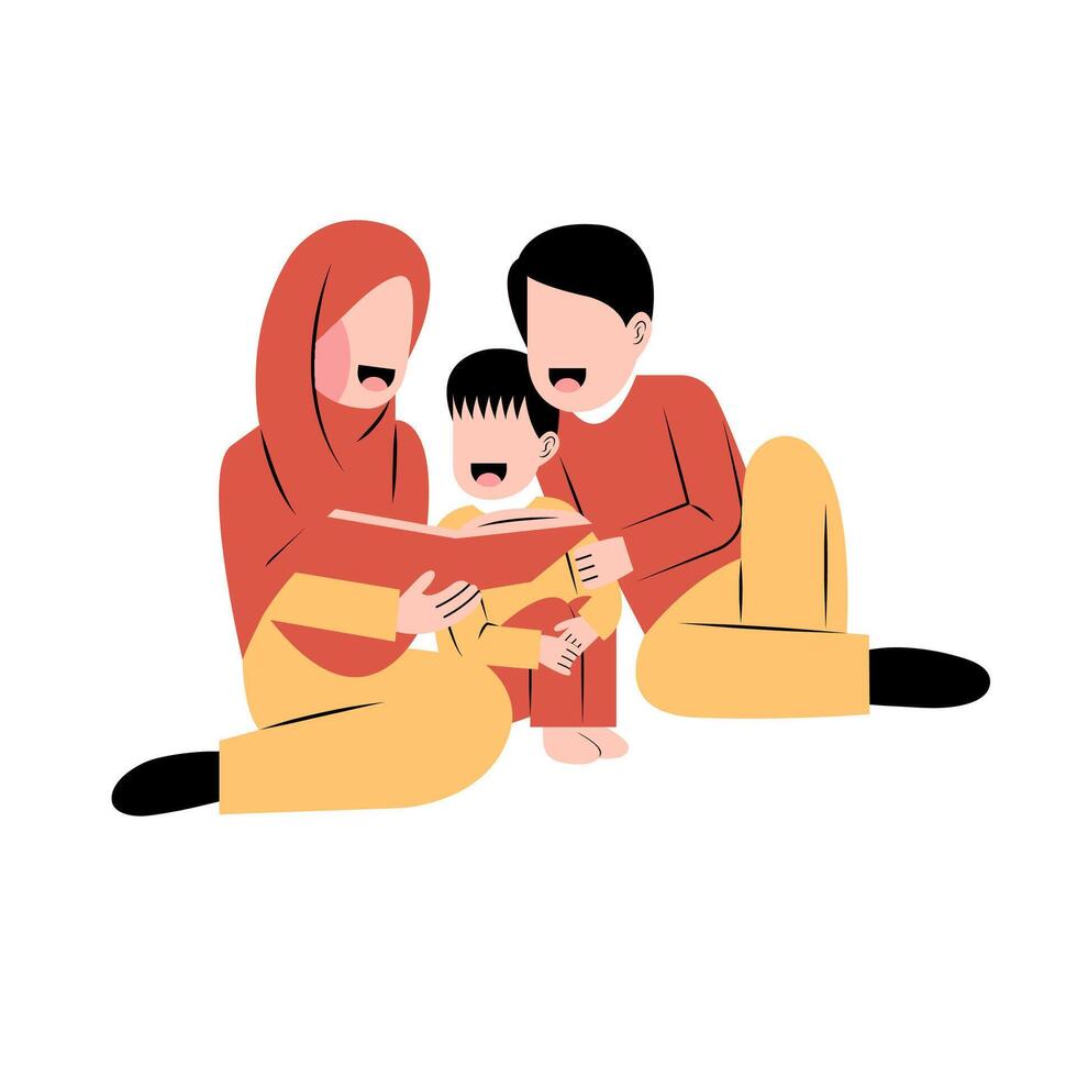 Muslim Family Reading Book Together vector