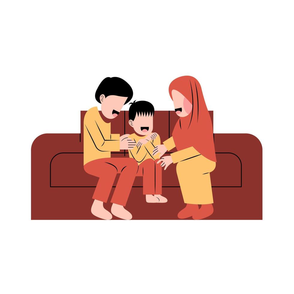 Illustration Of Muslim Family Joking vector