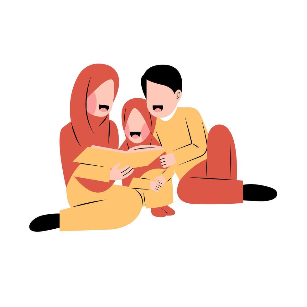 Muslim Family Reading Book Together vector