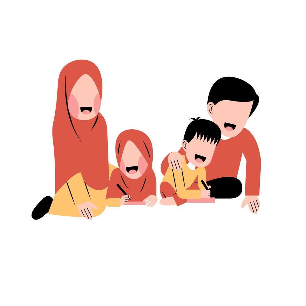 Muslim Family Drawing Together Illustration vector