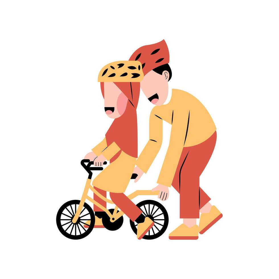 Muslim Family Playing Bicycle Together vector