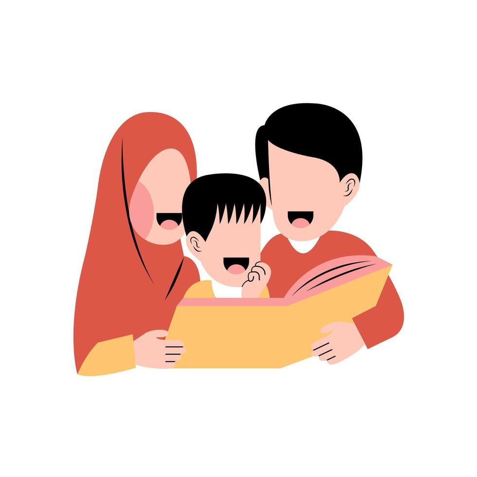 Muslim Family Reading Book Together vector