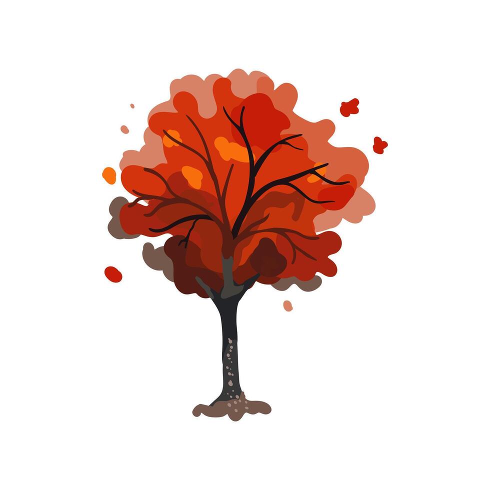 Watercolor Tree with orange, red and brown leaves. Autumn. Hand drawn. illustration. vector