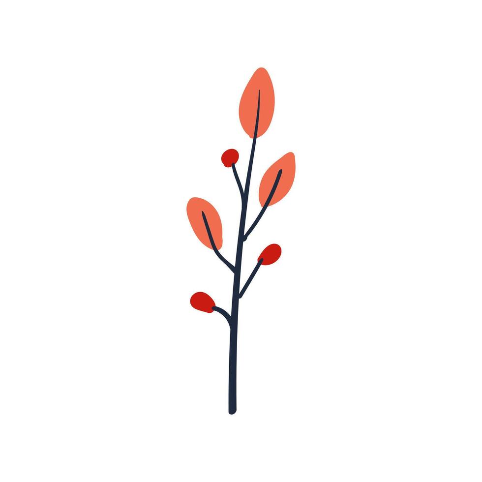 Folk plant. Simple leaves on a branch. Cartoon autumn botany. Minimalist style. vector
