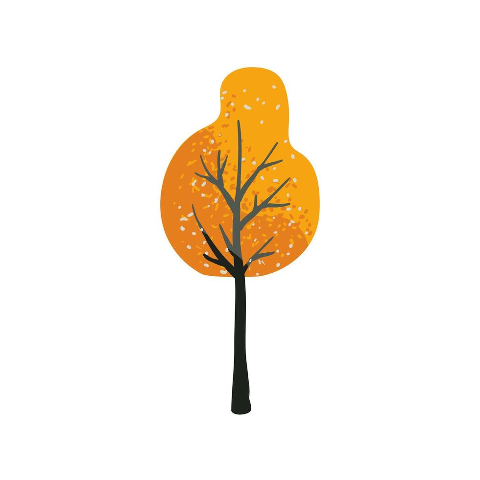 Isolated yellow autumn tree in folk style. Hand drawn. Orange leaves. vector