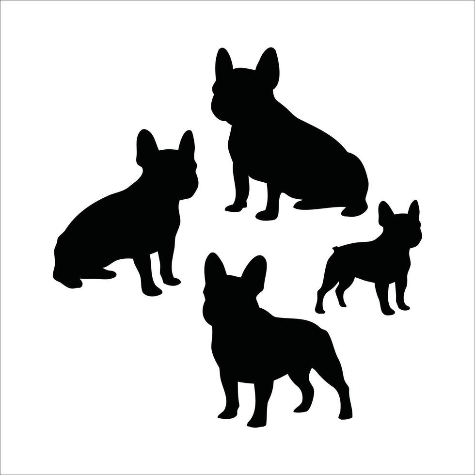Dog French bulldog animals breed silhouette set template vector