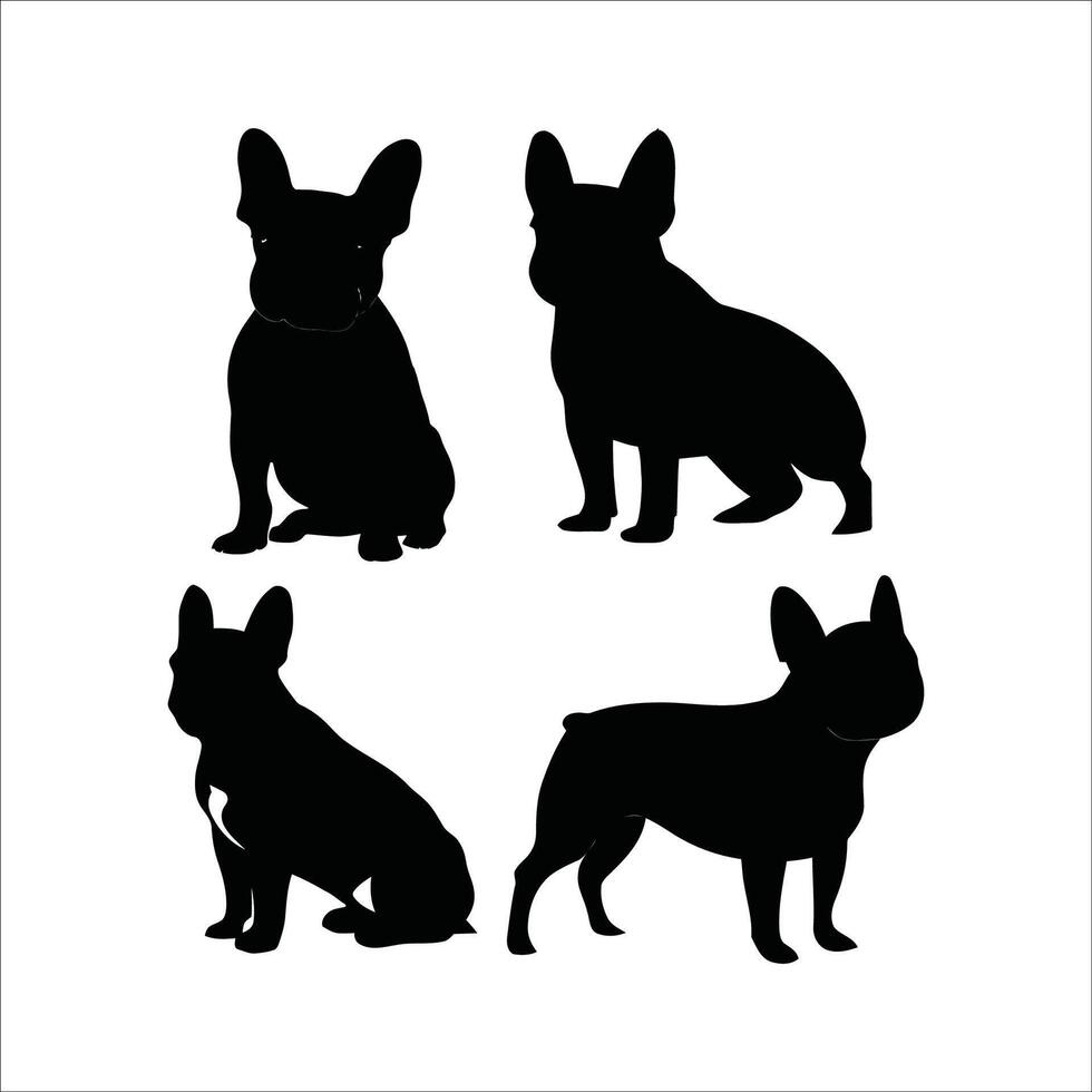 Dog French bulldog animals breed silhouette set template vector