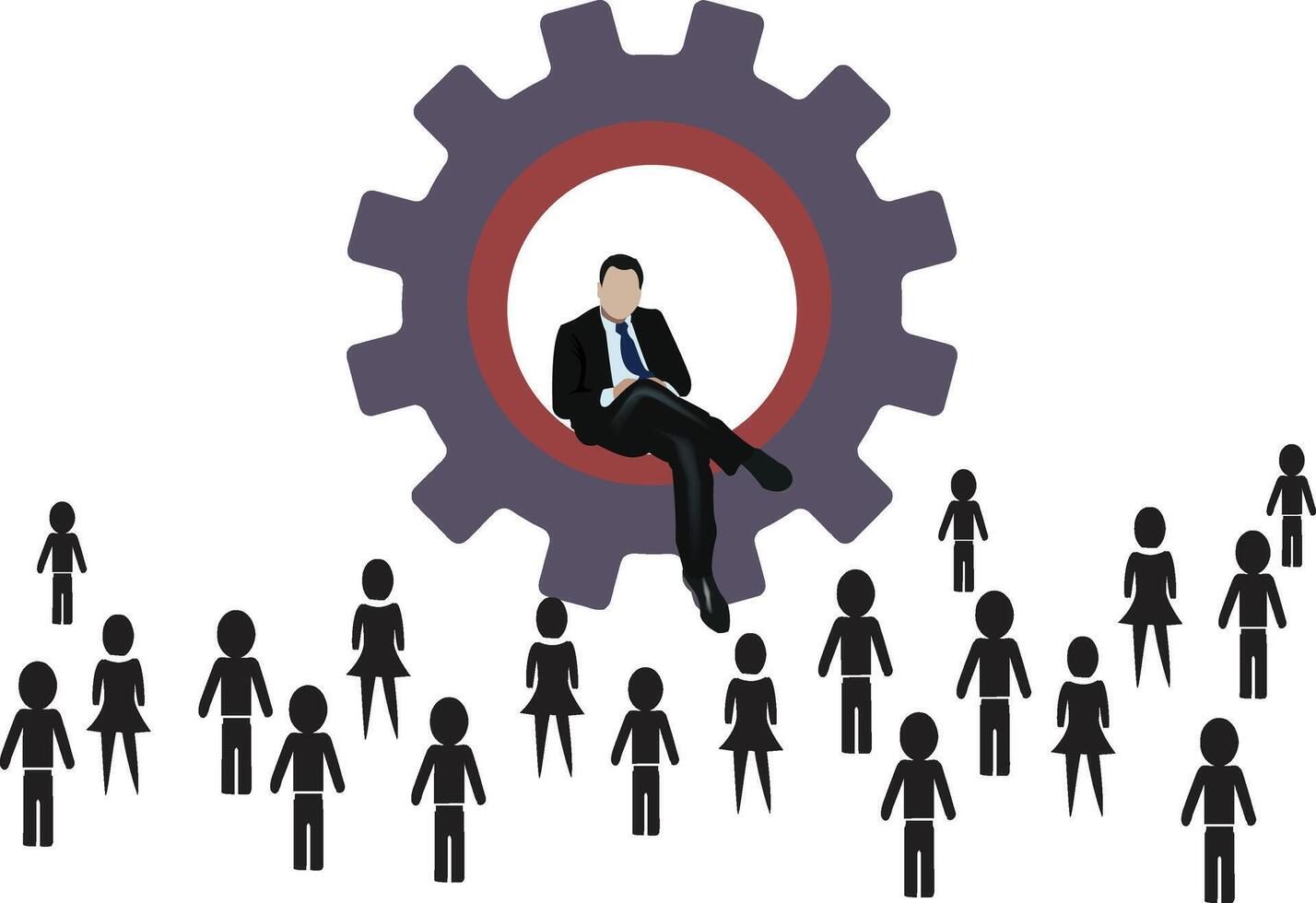 Businessman sitting in large gear as symbol of management and leadership vector