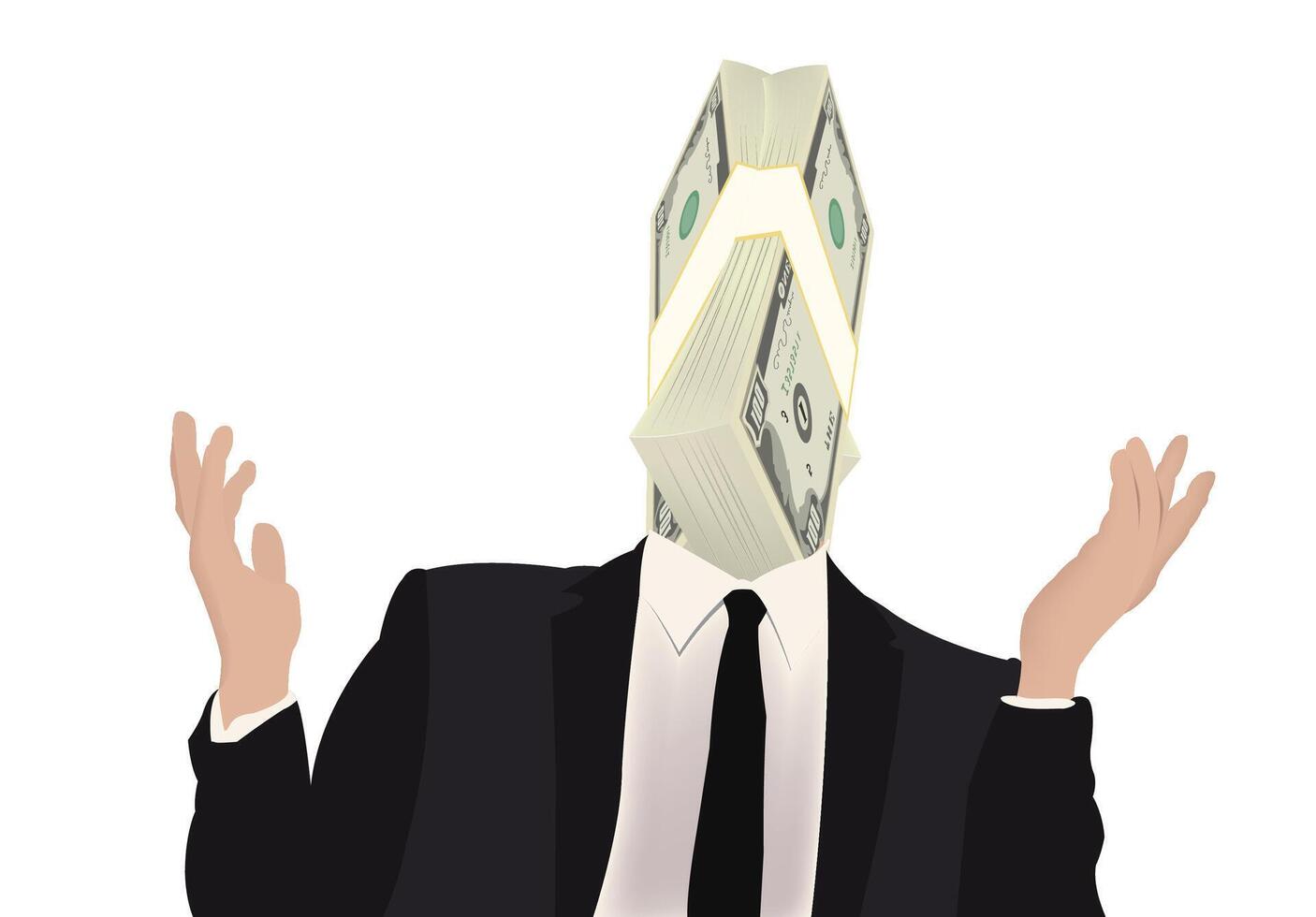Businessman wearing suit and tie with money obscuring face vector