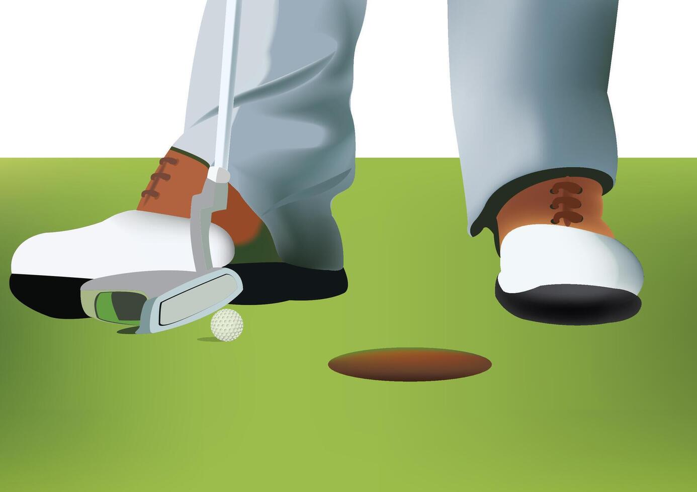 Golfer putting golf ball into hole on green vector
