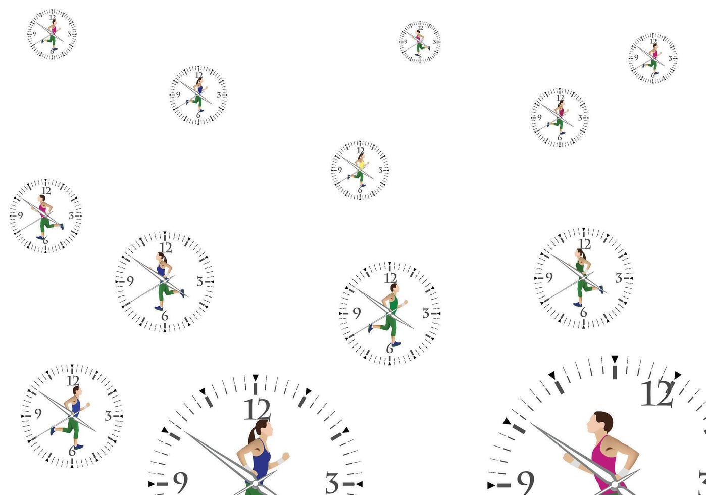 Female athlete running inside clock and representing time management concept vector