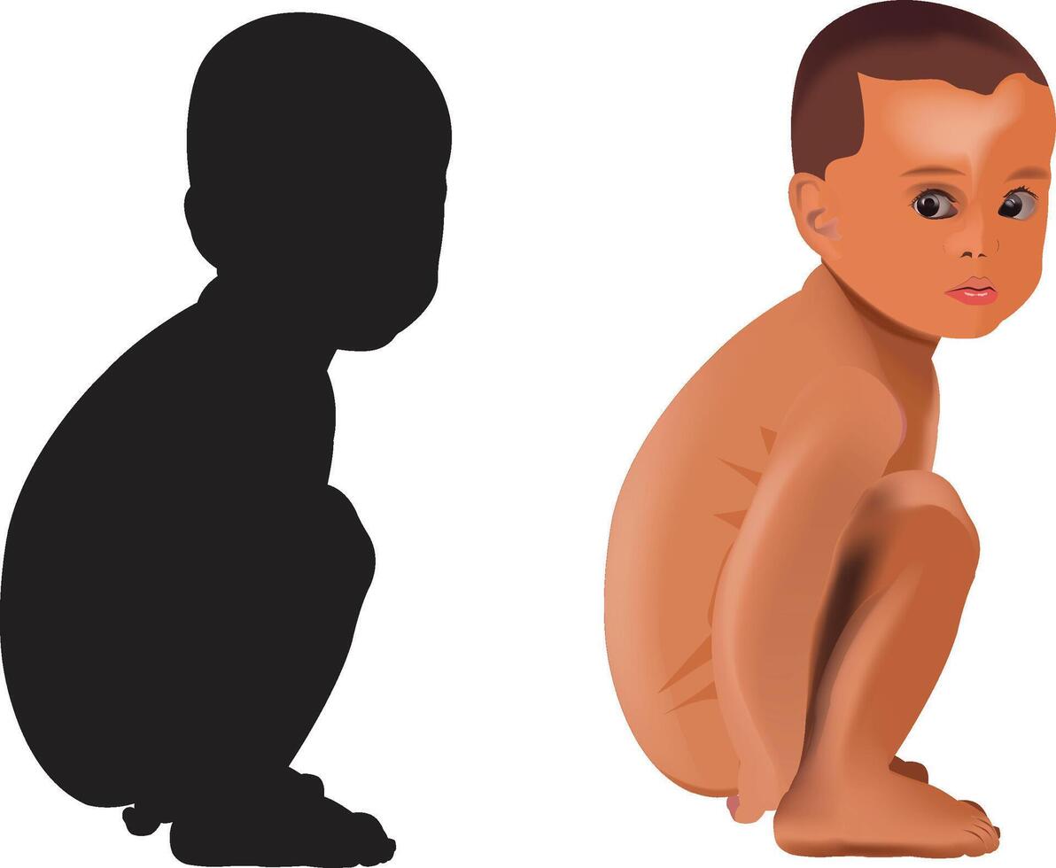 a child in the shadow on a white background and black background- vector