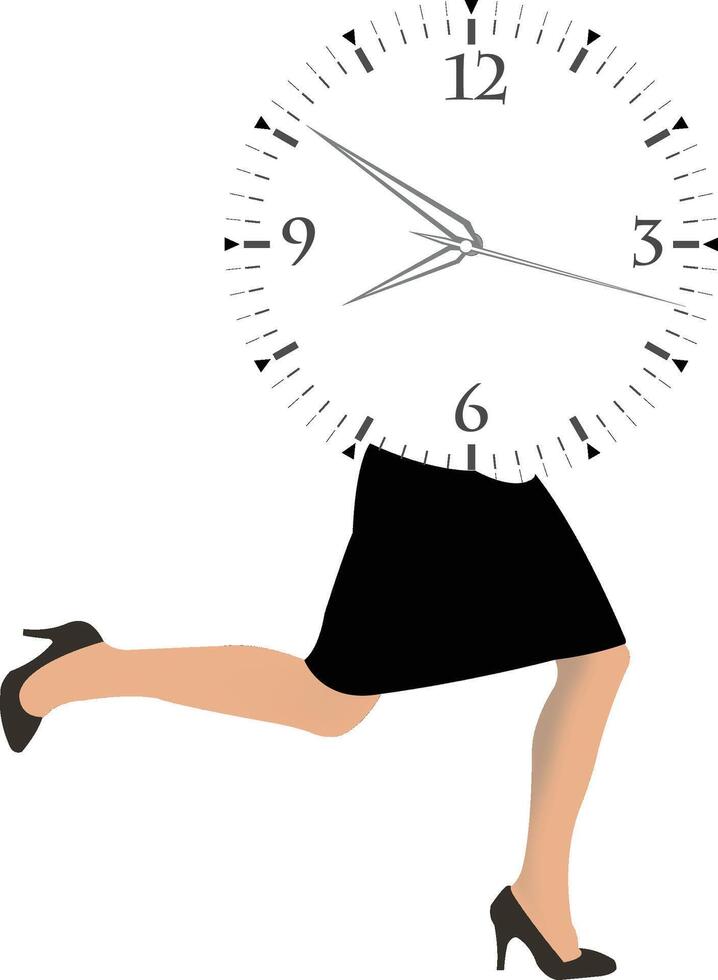 Businesswoman running with clock face and high heels vector