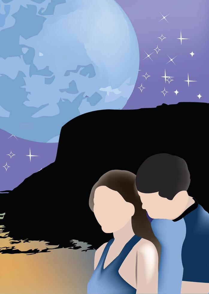 Couple enjoying romantic evening under blue moon vector