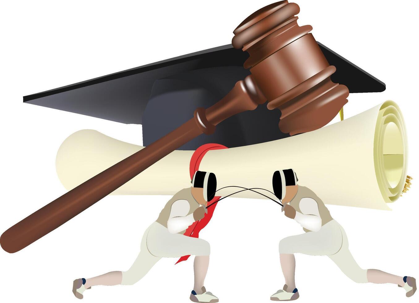 Duel of the graduates fencing with diplomas vector