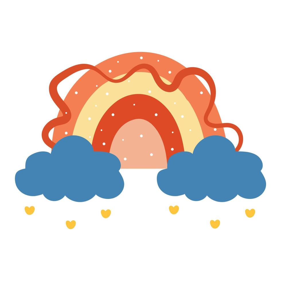 cute hand drawing cartoon boho rainbow. cute sky element doodle sticker vector