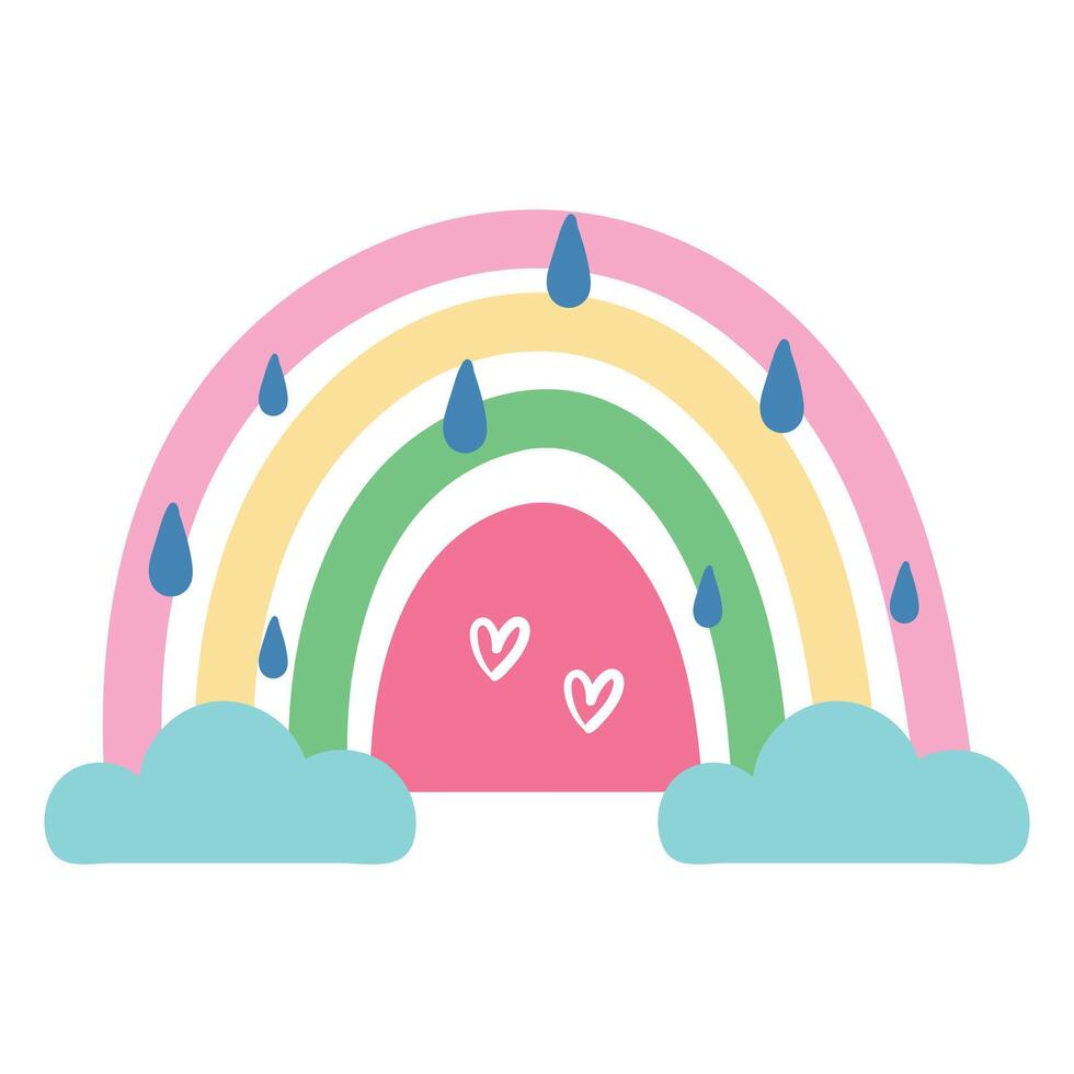 cute hand drawing cartoon boho rainbow. cute sky element doodle sticker vector