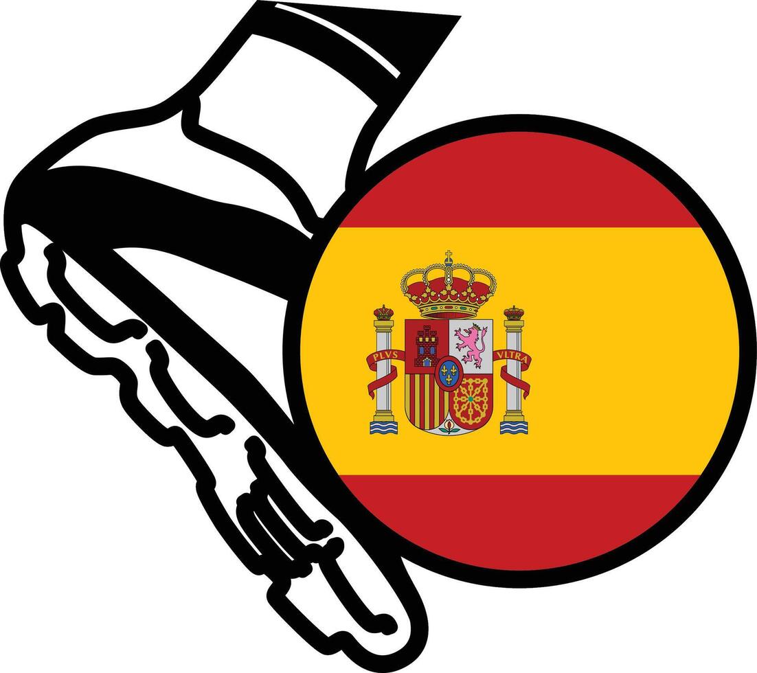 Foot ball and flag of spain logo. shoe and football logo design template with spanish flag vector