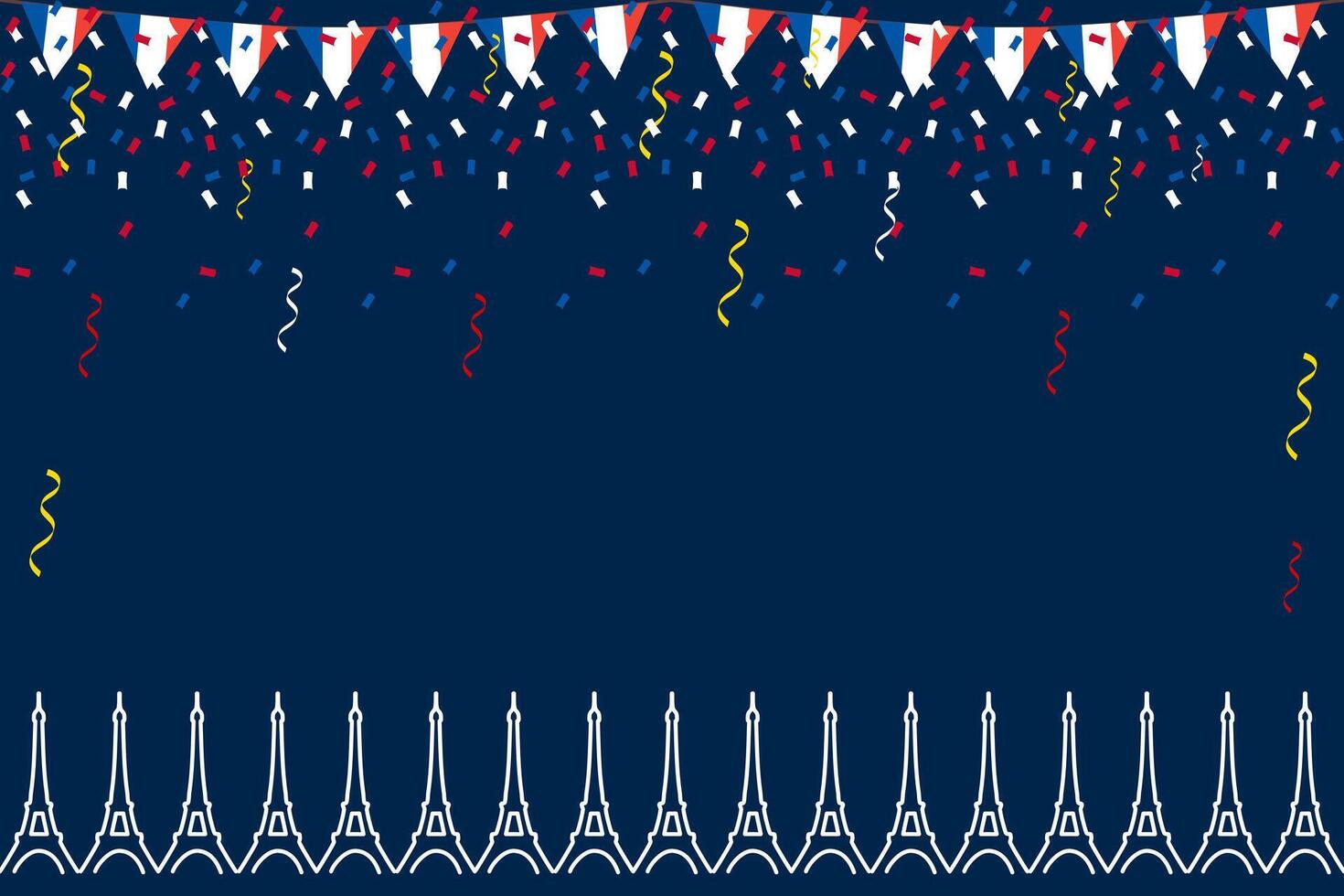 French flag bunting Eiffel background for Bastille Day. Tricolour backdrop banner design illustration vector