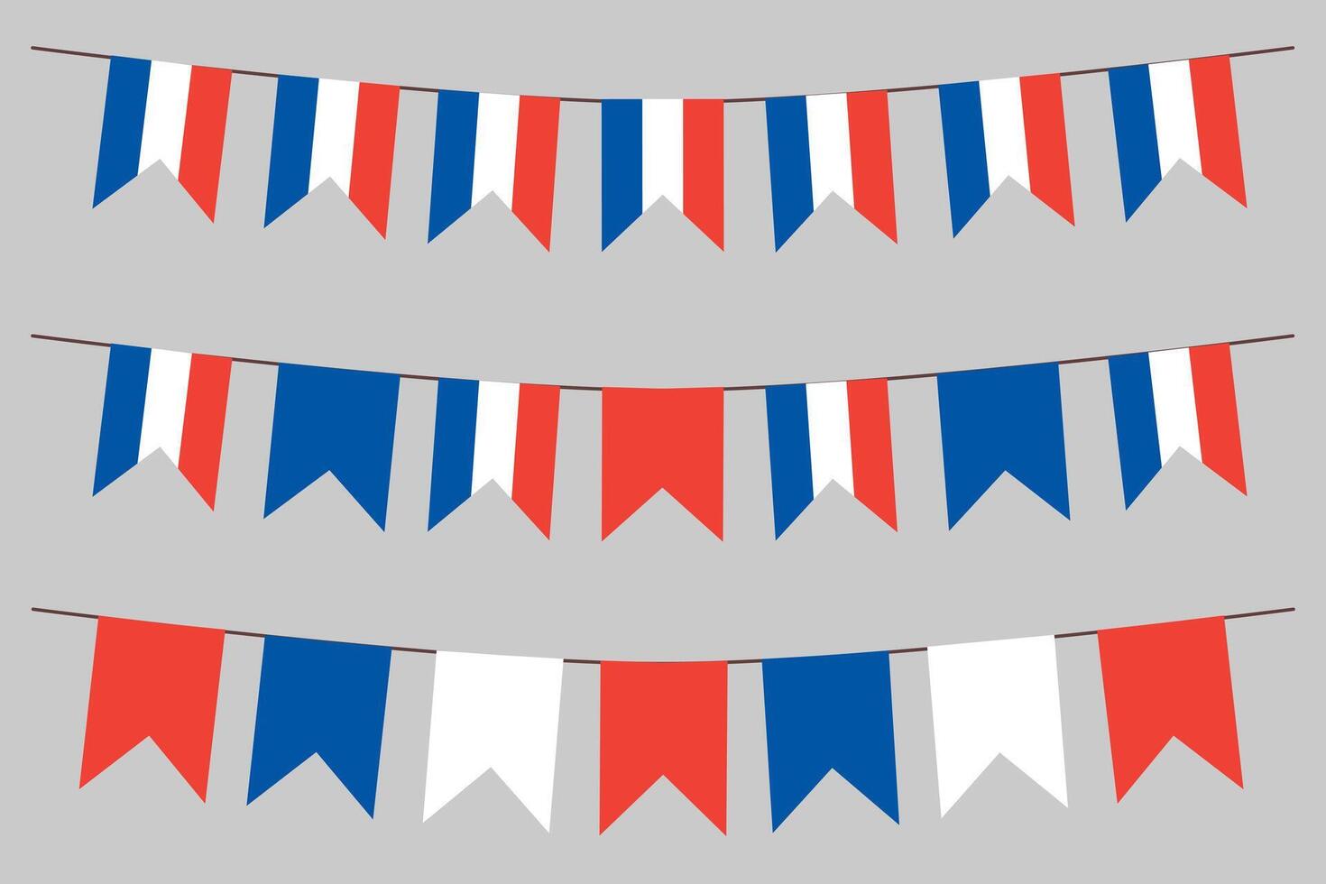 French flag bunting Eiffel background for Bastille Day. French Tricolour blue white red backdrop design illustration vector