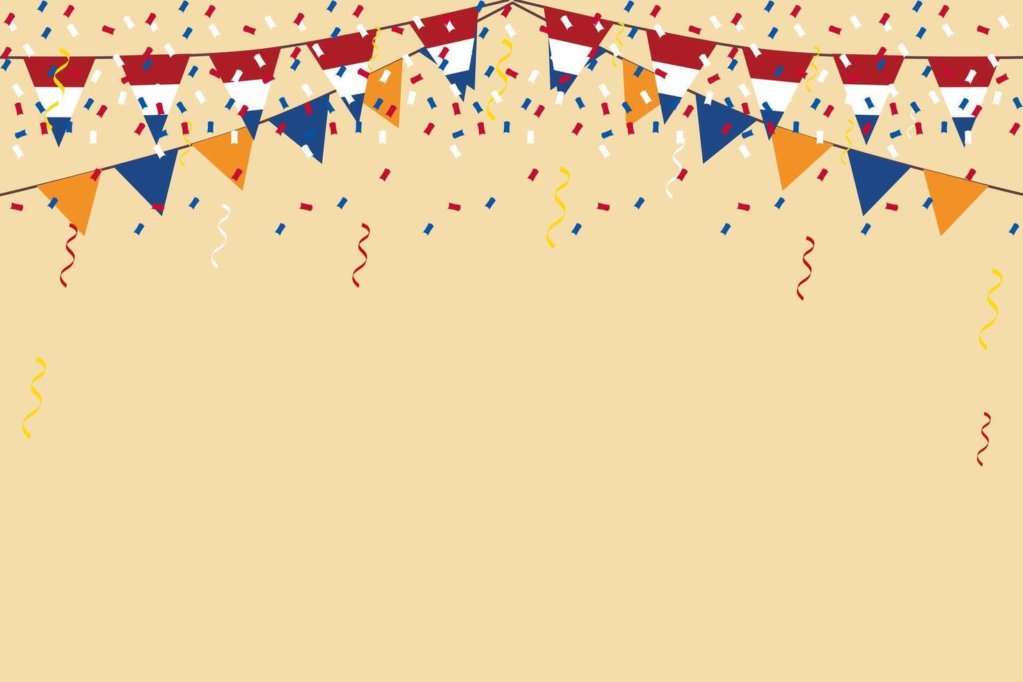 Netherlands flag bunting confetti background banner with copy space National Dutch flag festival illustration vector