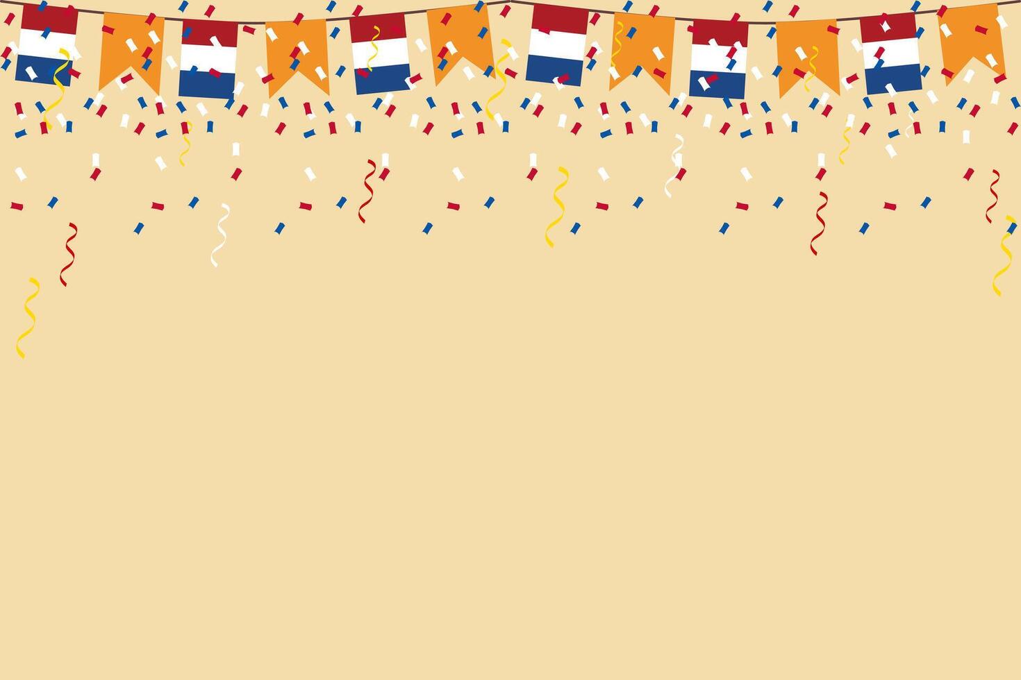 Netherlands flag bunting confetti background banner with copy space National Dutch flag festival illustration vector