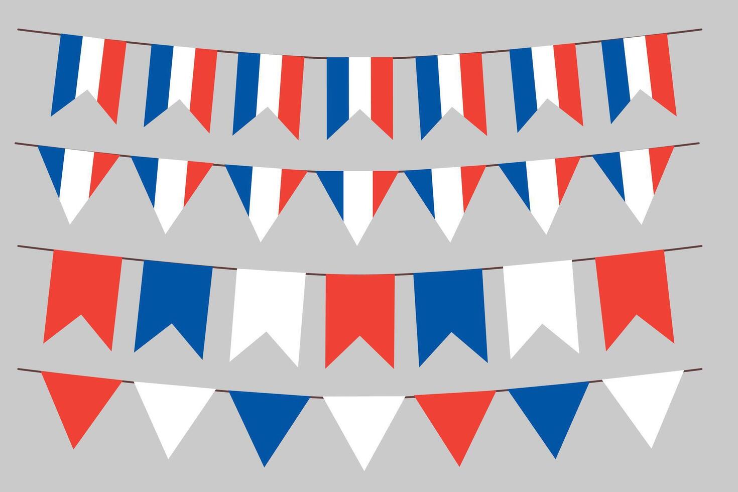 French flag bunting Eiffel background for Bastille Day. French Tricolour blue white red backdrop design illustration vector