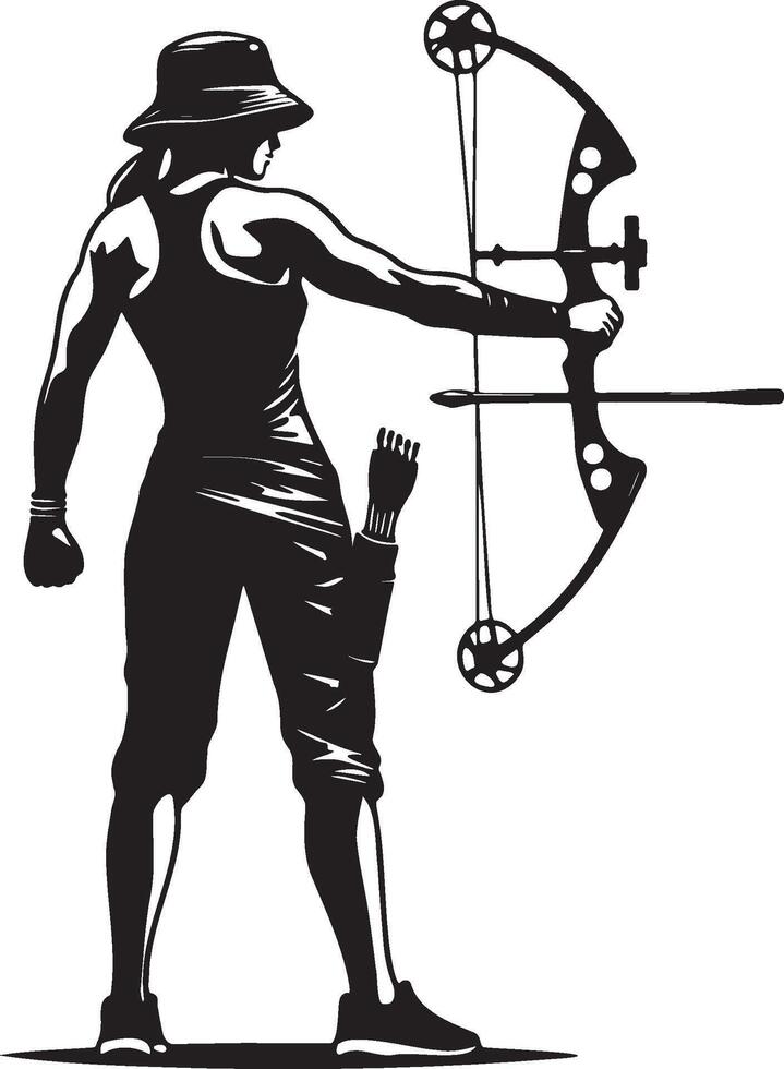 Female Archery Player Silhouette. vector
