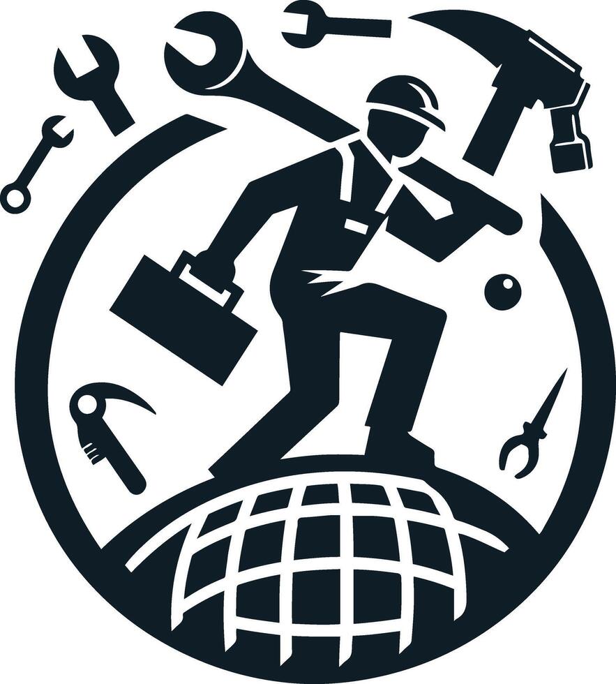 a man with tools on the globe vector