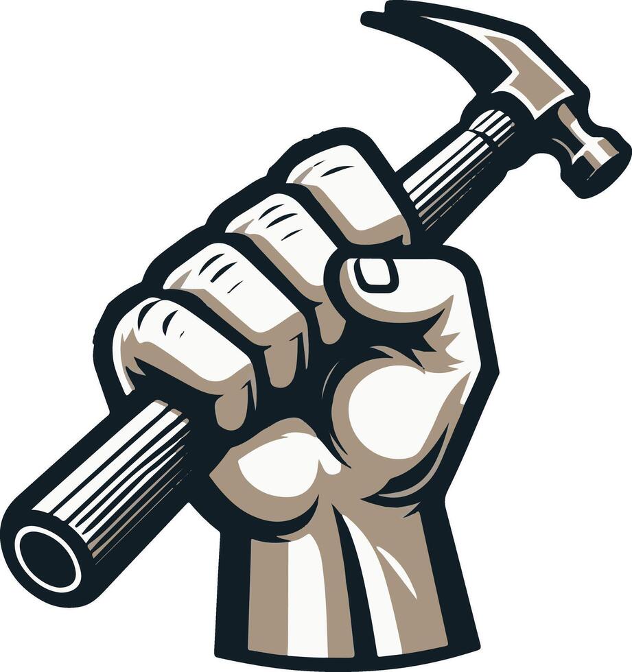 a fist holding a hammer and a ribbon labour day vector