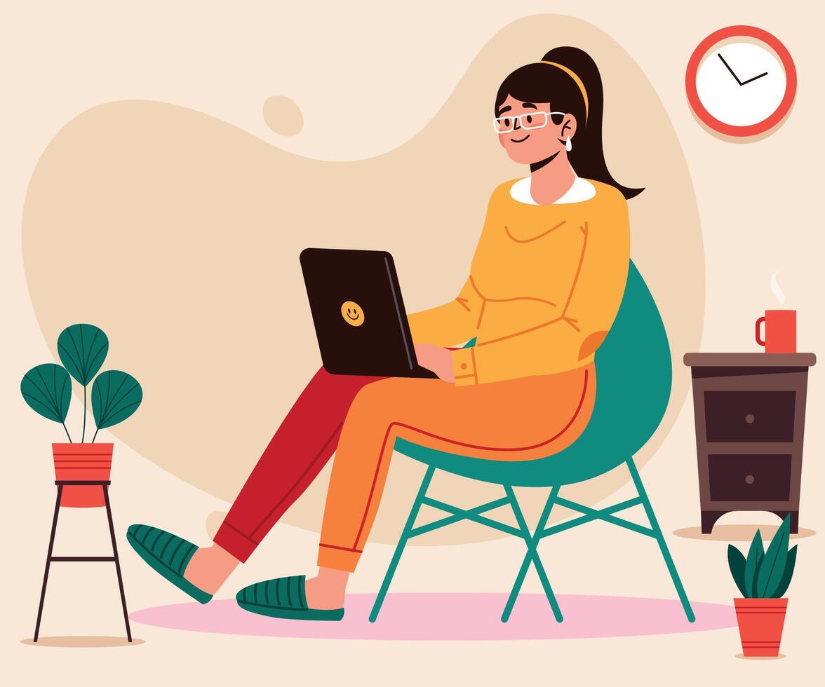 telecommuting concept on working with a laptop vector