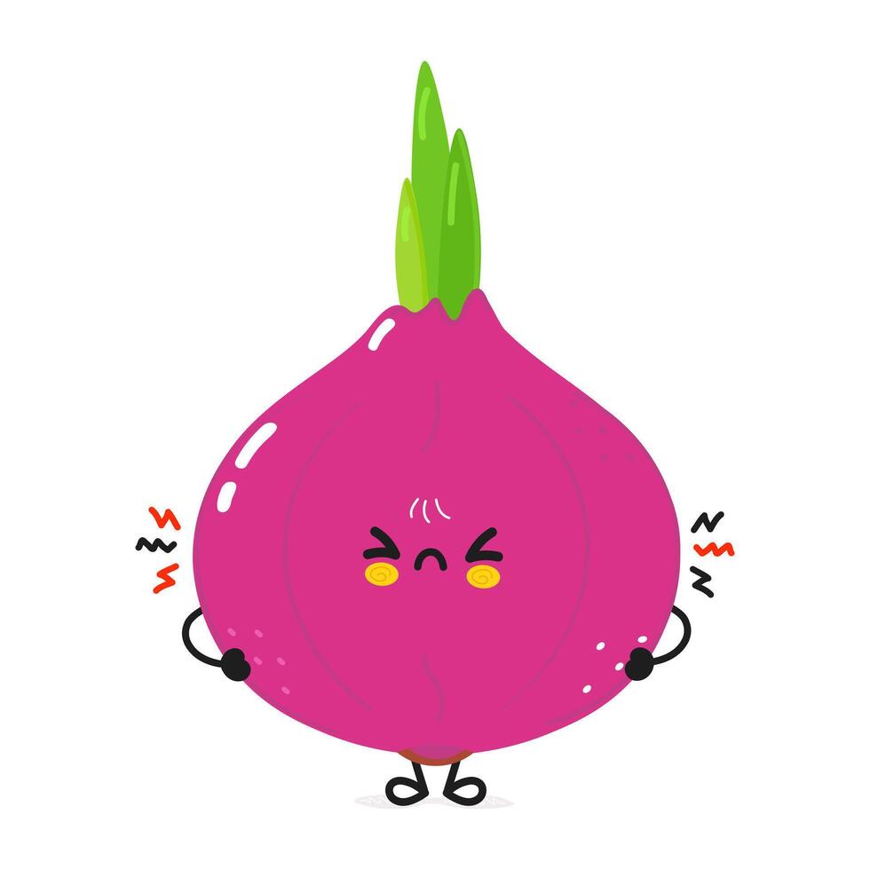 Cute angry Onion character. Hand drawn cartoon kawaii character illustration icon. Isolated on white background. Sad Onion character concept vector