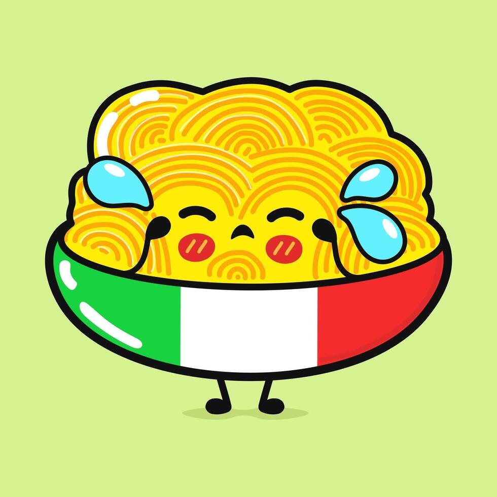 Crying Plate of Spaghetti character. Hand drawn cartoon kawaii character illustration icon. Isolated on green background. Sad Plate of Spaghetti character concept vector