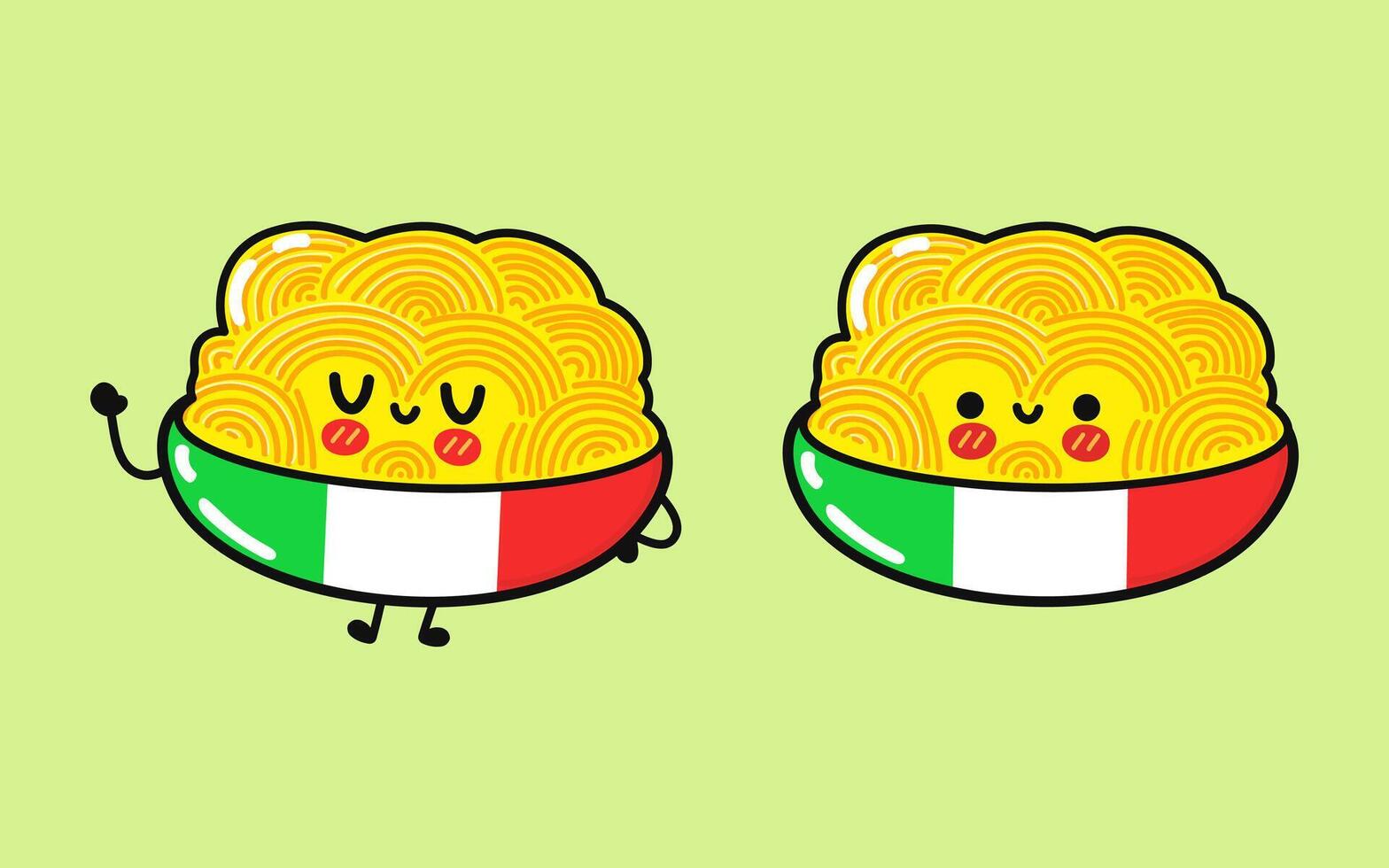 Plate of Spaghetti character. Hand drawn cartoon kawaii character illustration icon. Isolated on green background. Plate of Spaghetti character concept vector