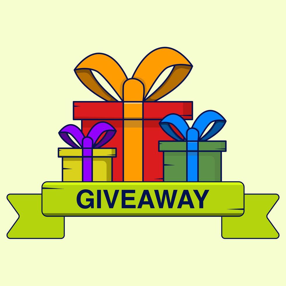 Giveaway icon concept with gift box, colorful flat style illustration. Concept of business gift, greeting card, icon, flyer, etc. Various gift box sets. vector