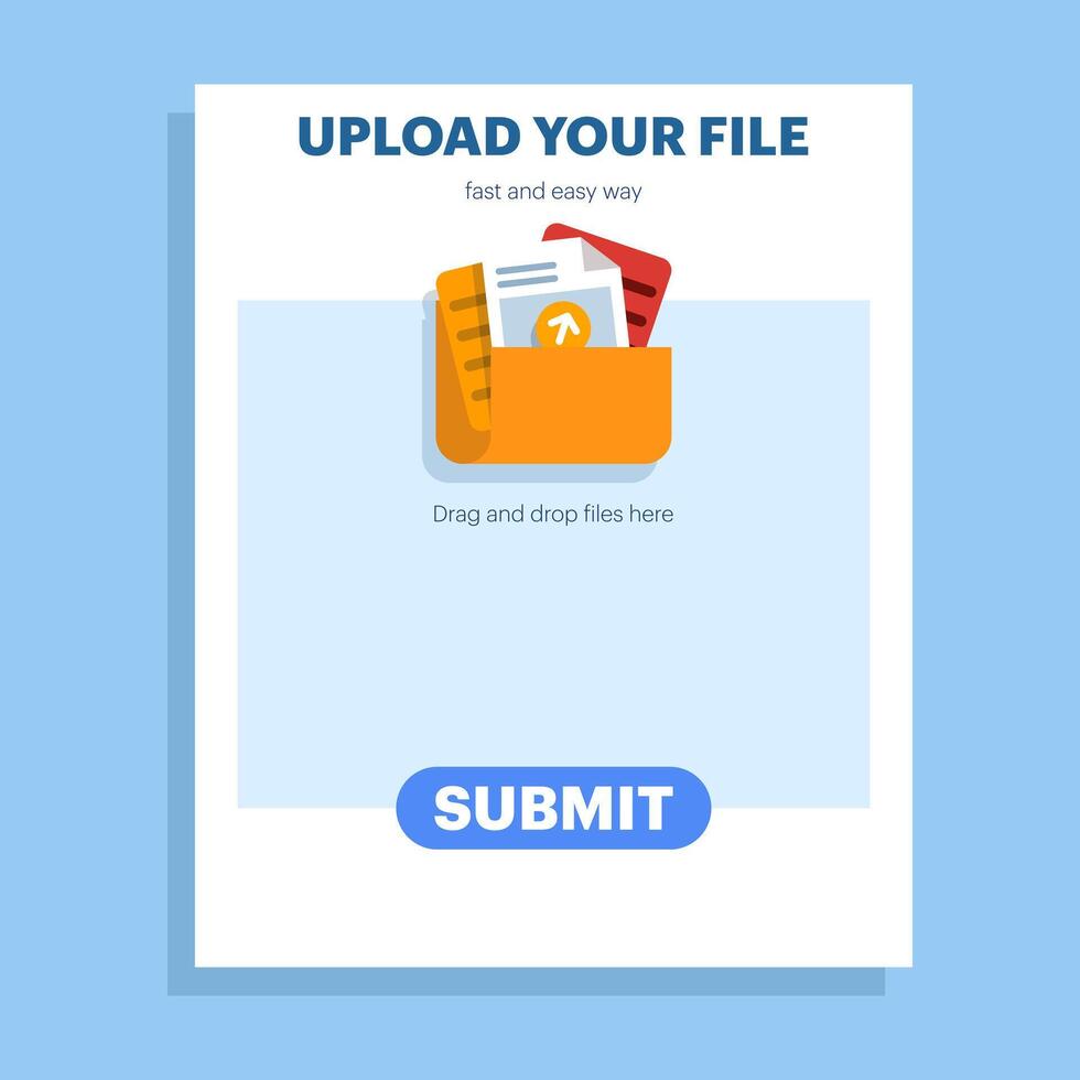 concept of Uploading office files in flat style. Uploading office document icon. File upload tasks for business and presentations, Documents from computer folders, business archives. Job files. vector